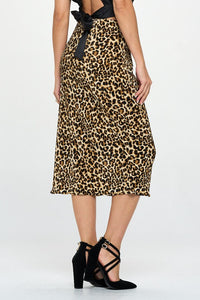 Leopard Print Plisse Midi Skirt-Reef Love