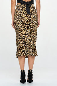 Leopard Print Plisse Midi Skirt-Reef Love