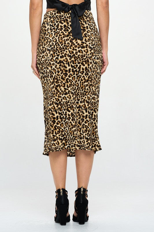 Leopard Print Plisse Midi Skirt-Reef Love
