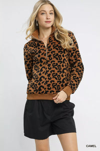 Leopard Print Quarter-Zip Sweatshirt