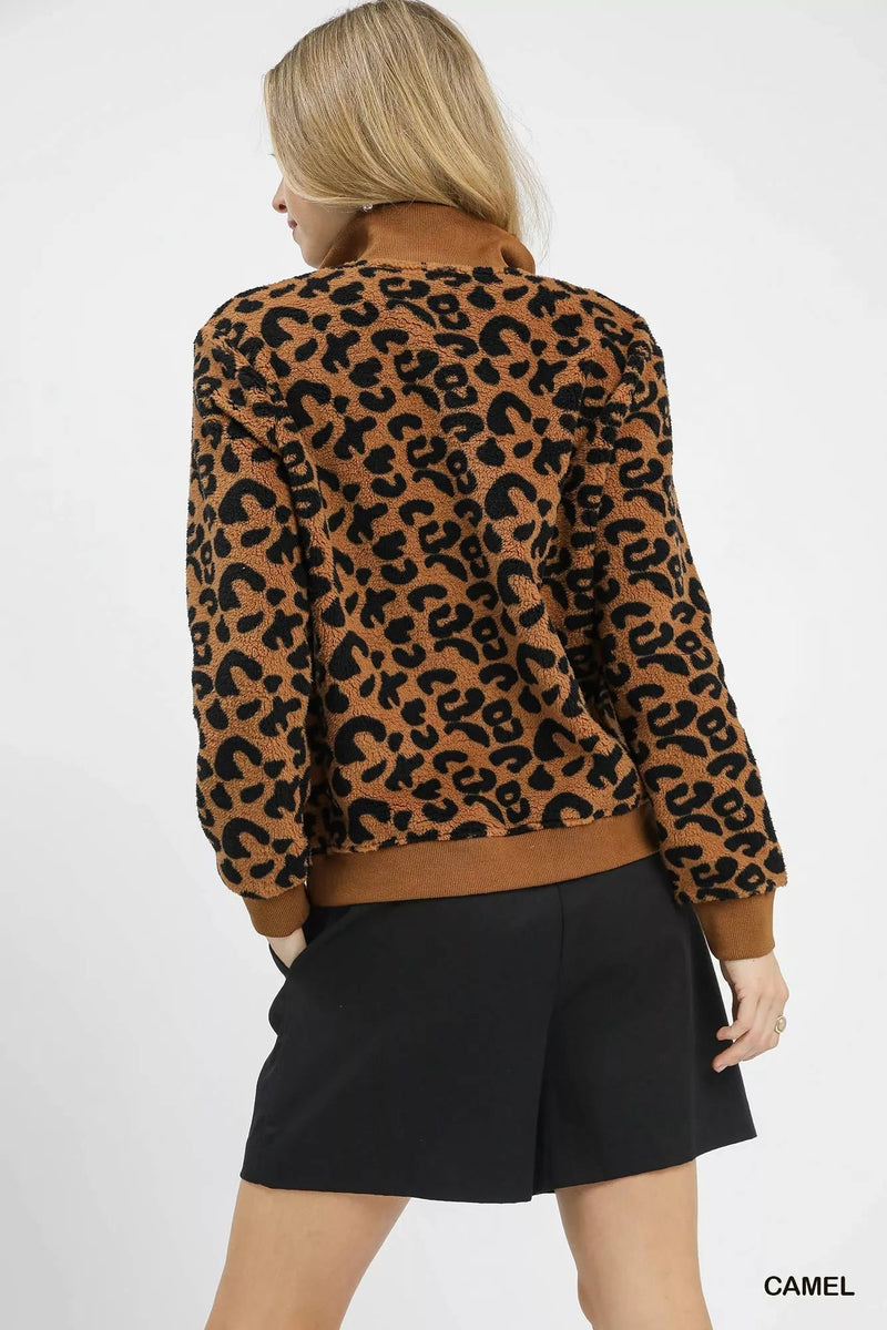 Leopard Print Quarter-Zip Sweatshirt