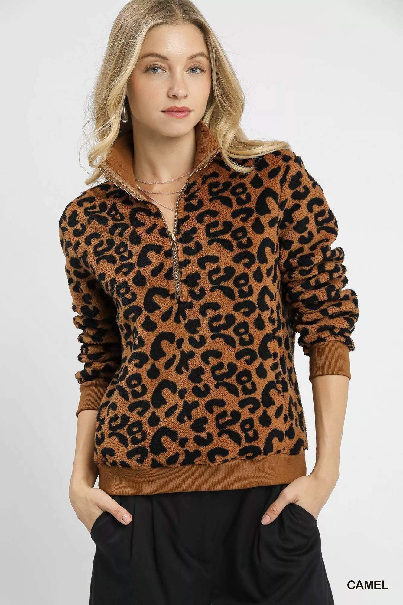 Leopard Print Quarter-Zip Sweatshirt