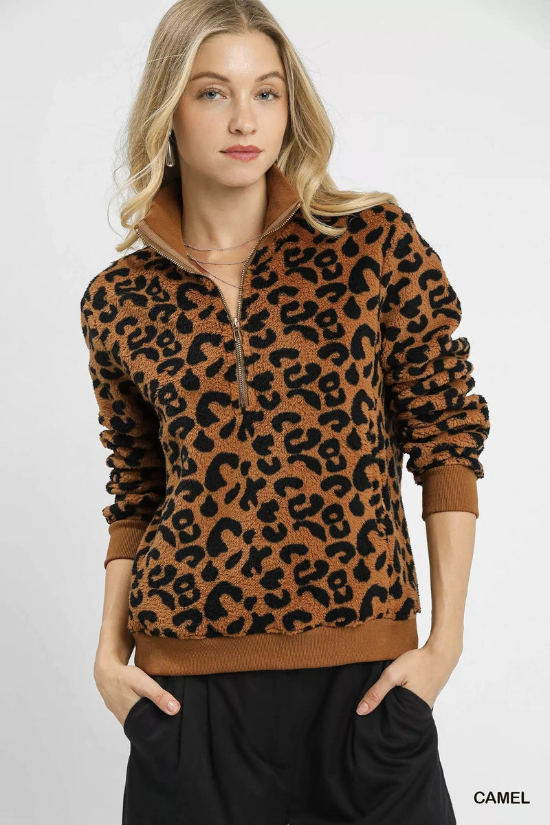 Leopard Print Quarter-Zip Sweatshirt