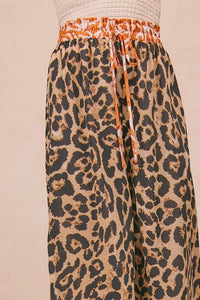 Leopard Print With Contrast Banded Wide Pants-Reef Love