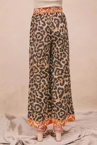 Leopard Print With Contrast Banded Wide Pants-Reef Love