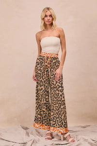 Leopard Print With Contrast Banded Wide Pants-Reef Love