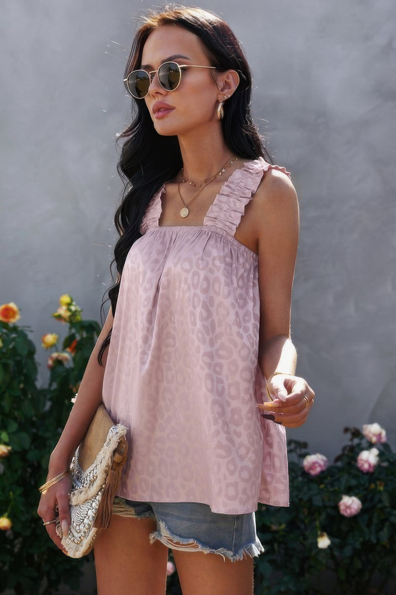 Leopard Stretch Wide Sling Tank Top-Tank Top-Reef Love-Pink-S-Reef Love