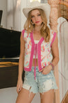 Leopard Sweater Vest With Front Tie and Scallop Detail-BiBi-Reef Love