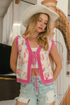Leopard Sweater Vest With Front Tie and Scallop Detail-BiBi-Reef Love