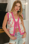 Leopard Sweater Vest With Front Tie and Scallop Detail-BiBi-Reef Love