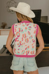 Leopard Sweater Vest With Front Tie and Scallop Detail-BiBi-Reef Love