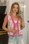 Leopard Sweater Vest With Front Tie and Scallop Detail-BiBi-Reef Love