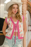 Leopard Sweater Vest With Front Tie and Scallop Detail-BiBi-Reef Love