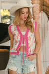 Leopard Sweater Vest With Front Tie and Scallop Detail-BiBi-Reef Love
