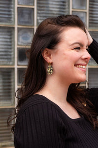Shop Lexi Earrings - Black Gold Flake-Bold black acrylic earrings with gold flake and 18K gold-plated hypoallergenic posts. Lightweight statement style perfect for elevated everyday or night-out looks.-available at Reef Love online boho-chic boutique