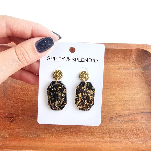 Shop Lexi Earrings - Black Gold Flake-Bold black acrylic earrings with gold flake and 18K gold-plated hypoallergenic posts. Lightweight statement style perfect for elevated everyday or night-out looks.-available at Reef Love online boho-chic boutique
