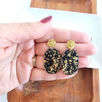 Shop Lexi Earrings - Black Gold Flake-Bold black acrylic earrings with gold flake and 18K gold-plated hypoallergenic posts. Lightweight statement style perfect for elevated everyday or night-out looks.-available at Reef Love online boho-chic boutique