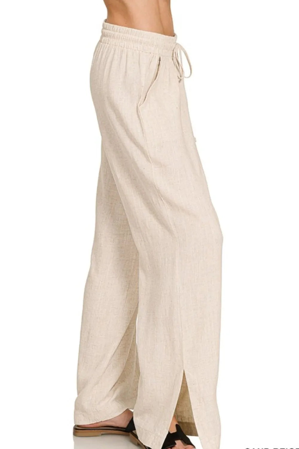 Linen Drawstring Wide-Leg Pants-Linen Pants-Reef Love