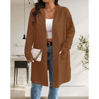 Long Cable Knitted Open Front Cardigan with Hood-Stay cozy and stylish this fall and winter in our Long Cable Knit Hooded Cardigan. Chunky, soft, and versatile with pockets – perfect for layering all season.