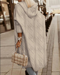 Long Cable Knitted Open Front Cardigan with Hood-Stay cozy and stylish this fall and winter in our Long Cable Knit Hooded Cardigan. Chunky, soft, and versatile with pockets – perfect for layering all season.