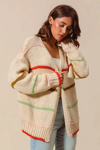 Loose Fit Multi Stripe Open Front Cardigan