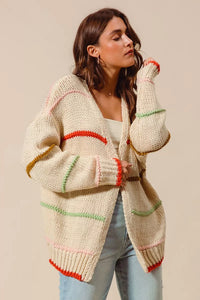 Loose Fit Multi Stripe Open Front Cardigan