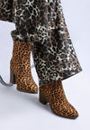 Lunara Leopard Print Block Heel Boots-Lunara leopard print block heel boots by London Rag. Chic microfiber ankle boots with 3" stacked heel, almond toe & cushioned insoles. Bold statement style.