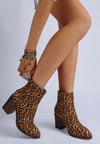 Lunara Leopard Print Block Heel Boots-Lunara leopard print block heel boots by London Rag. Chic microfiber ankle boots with 3" stacked heel, almond toe & cushioned insoles. Bold statement style.