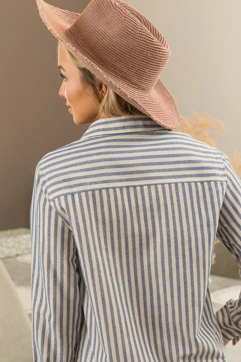 Lurex Linen Stripe Shirt Button Down Top-Reef Love