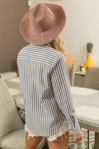 Lurex Linen Stripe Shirt Button Down Top-Reef Love