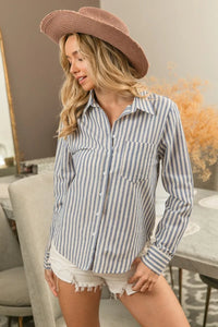 Lurex Linen Stripe Shirt Button Down Top-Reef Love