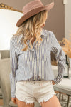 Lurex Linen Stripe Shirt Button Down Top-Reef Love