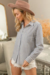 Lurex Linen Stripe Shirt Button Down Top-Reef Love