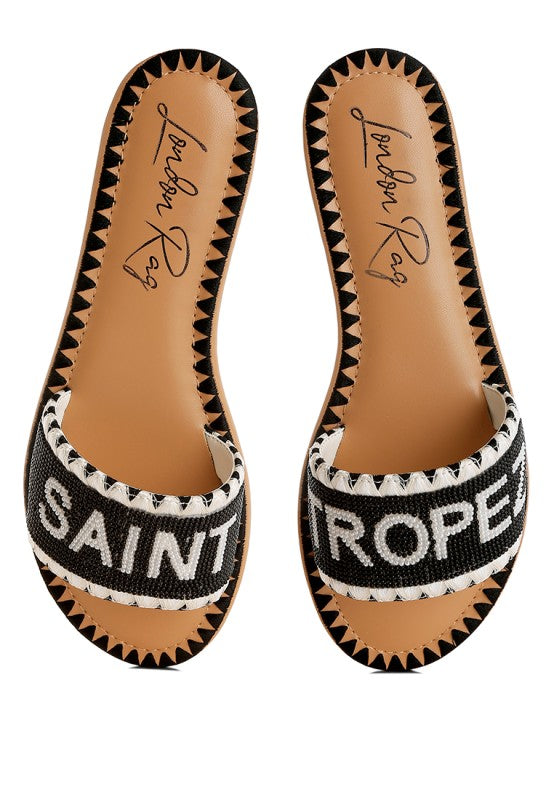 Luxe Getaway Saint Tropez Slip On Flat Sandals-Luxe Getaway Saint Tropez Sandals - Vacation Ready, trendy chic slip on flat sandals, cushion insoles, bead embellishments, perfect for tropical vacations. -Reef Love