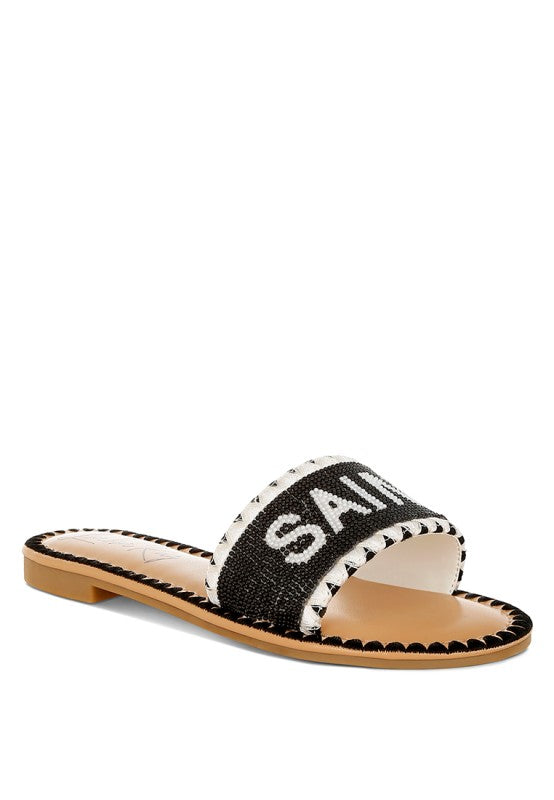Luxe Getaway Saint Tropez Slip On Flat Sandals-Luxe Getaway Saint Tropez Sandals - Vacation Ready, trendy chic slip on flat sandals, cushion insoles, bead embellishments, perfect for tropical vacations. -Reef Love
