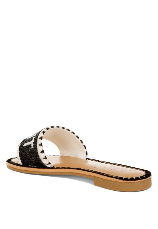 Luxe Getaway Saint Tropez Slip On Flat Sandals-Luxe Getaway Saint Tropez Sandals - Vacation Ready, trendy chic slip on flat sandals, cushion insoles, bead embellishments, perfect for tropical vacations. -Reef Love