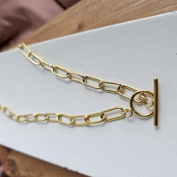 Shop Luxe Gold Chunky Paperclip Chain Necklace, Tarnish-Resistant, 18"-18" chunky paperclip chain necklace in 18k gold-plated stainless steel. Tarnish-resistant, waterproof, and hypoallergenic—perfect for layering or solo shine.-available at Reef Love online boho-chic boutique