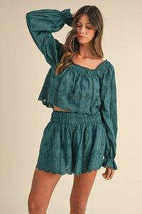 MABLE Embroidered Scalloped Lace Top and Short Set-Reef Love