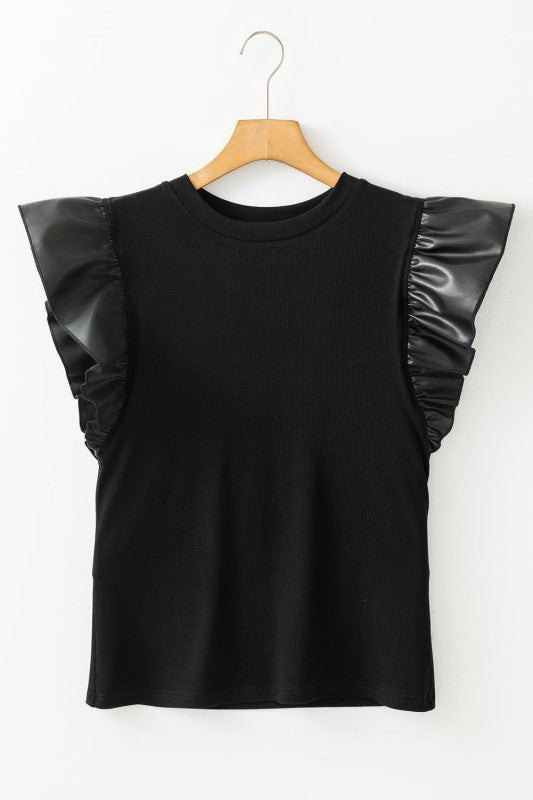 Macy Leather Ruffle Sleeve Blouse