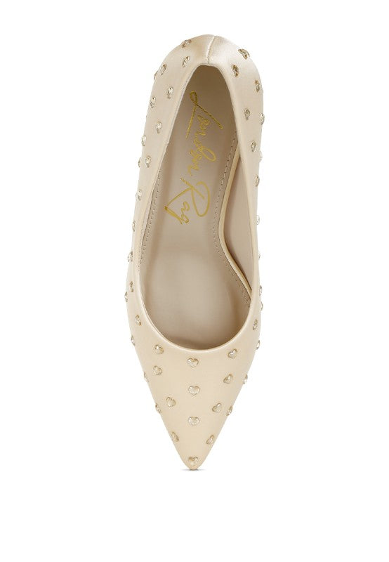 Madhara Heart-Shaped Rhinestones Pumps-Reef Love