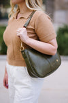 Marissa Crossbody Saddle Bag with Interchangeable Strap Set-The Marissa Crossbody Bag Bundle includes 1 olive saddle bag + 4 straps. Versatile vegan leather saddle bag with gold hardware and interchangeable straps.-Reef Love