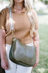 Marissa Crossbody Saddle Bag with Interchangeable Strap Set-The Marissa Crossbody Bag Bundle includes 1 olive saddle bag + 4 straps. Versatile vegan leather saddle bag with gold hardware and interchangeable straps.-Reef Love
