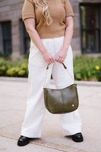 Marissa Crossbody Saddle Bag with Interchangeable Strap Set-The Marissa Crossbody Bag Bundle includes 1 olive saddle bag + 4 straps. Versatile vegan leather saddle bag with gold hardware and interchangeable straps.-Reef Love