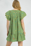 Matcha Floral Embroidered Mini Dress-This charming mini dress features a refreshing sage green base adorned with delicate embroidered floral motifs in vibrant colors. Crafted from lightweight fabric.-Reef Love Boho-Chic Boutique