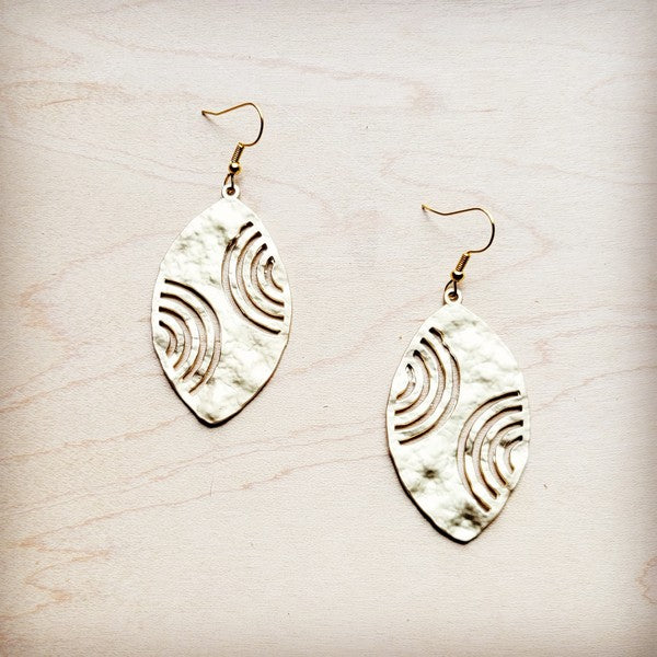 Shop Matte Gold Oval Filigree Drop Earrings-Handcrafted matte gold leather filigree earrings with cutout design. Lightweight, elegant, and lead-free - perfect for everyday wear or special occasions.-available at Reef Love online boho-chic boutique