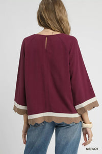 Merlot Scalloped Hem Color Block Tunic - Reef Love