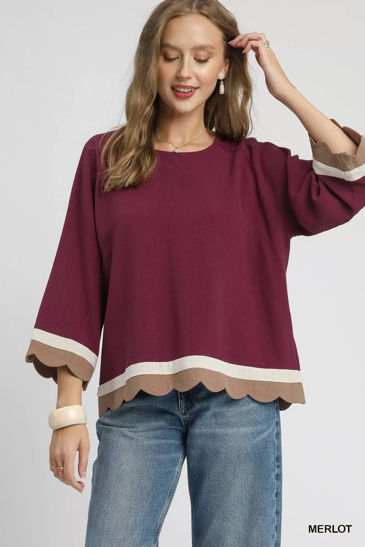 Merlot Scalloped Hem Color Block Tunic - Reef Love