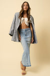 Mermaid Denim Maxi Skirt-Mermaid Denim Maxi Skirt in light wash with released hem and flattering silhouette. Chic, boho-chic denim skirt perfect for everyday wear, vacations, or nights out.-Reef Love