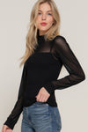 Mesh Panel Mock Neck Top