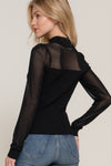 Mesh Panel Mock Neck Top